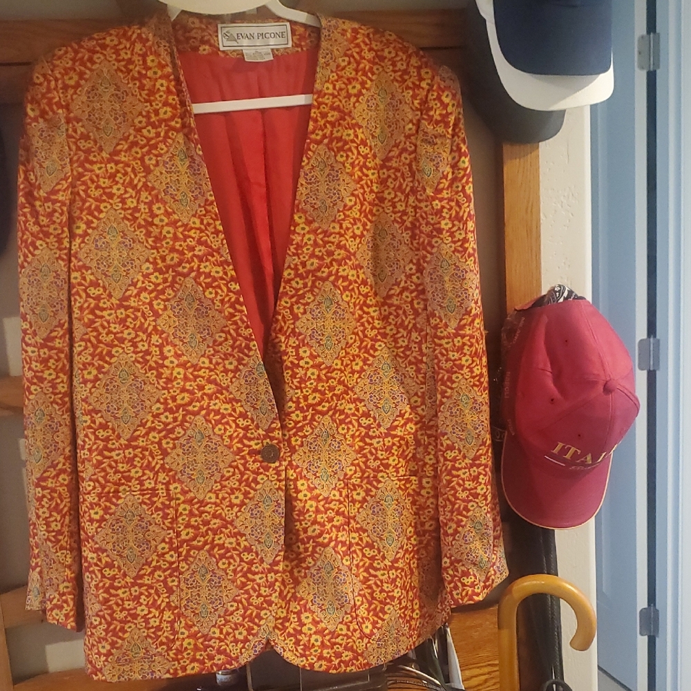 Evan Picone Red and Yellow Patterned Blazer #408